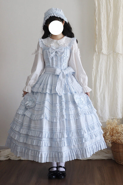 Blue [Heart In Love] Multi-Layered Ruffled Bow Sweet Lolita Jsk Dress