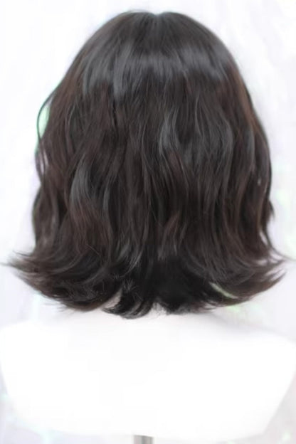 Black Tea Brown Short Wavy Wig with Special Curtain Bangs Sweet Lolita