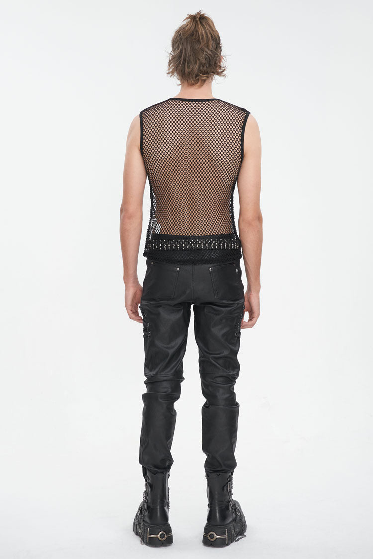Black Round Collar Mesh Men's Gothic Vest