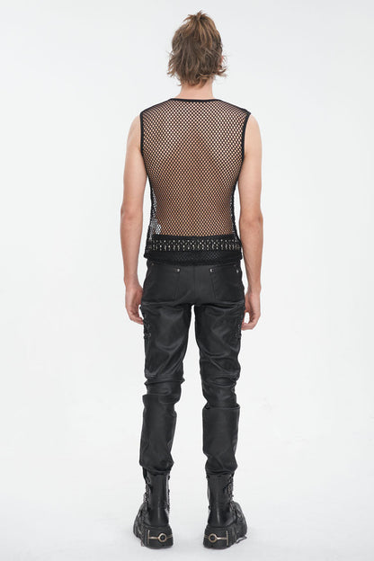 Black Round Collar Mesh Men's Gothic Vest
