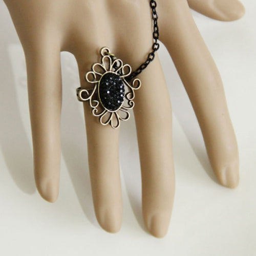 Black Retro Christmas Festive Lace Edge Pearl Wishing Female Gothic Lolita Ring Bracelet