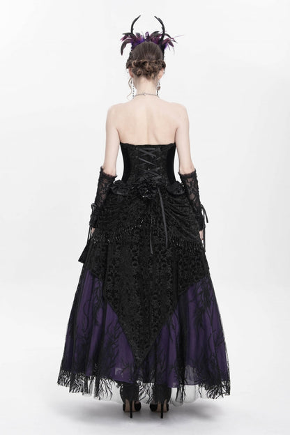 Black Sleeveless Beaded Lace Lace-Up Women's Gothic Overbust Corset