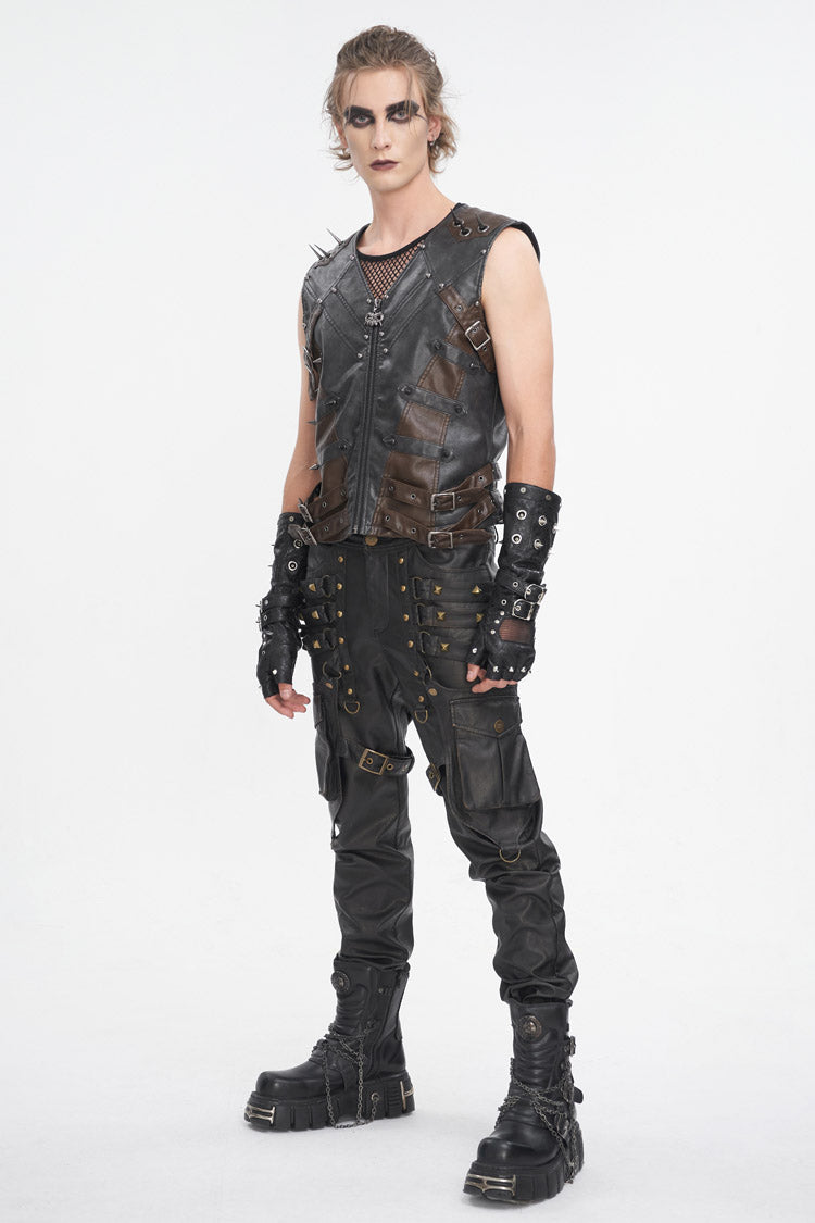 Black Studded Faux Leather Men's Punk Vest