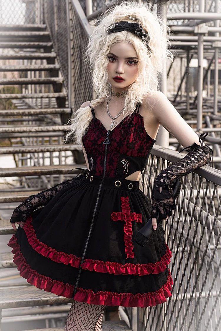 Black/Red Elemental Judgment Day Red Cross Ruffle Gothic Lolita Jsk Dress