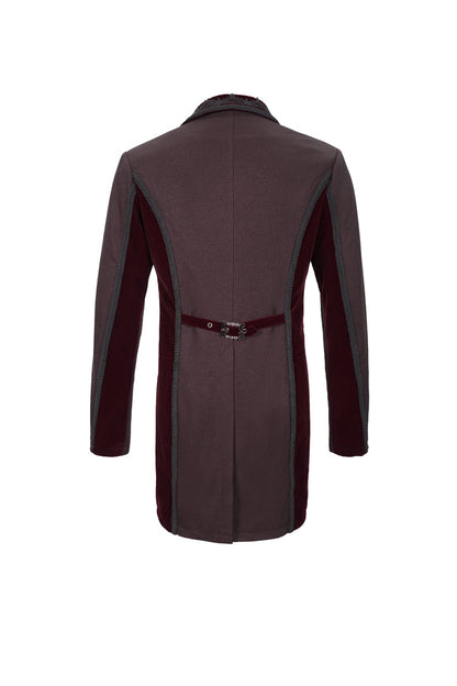 Red Front Floral Webbing Metal Retro Button Weft Velveteen Men's Gothic Tailcoat