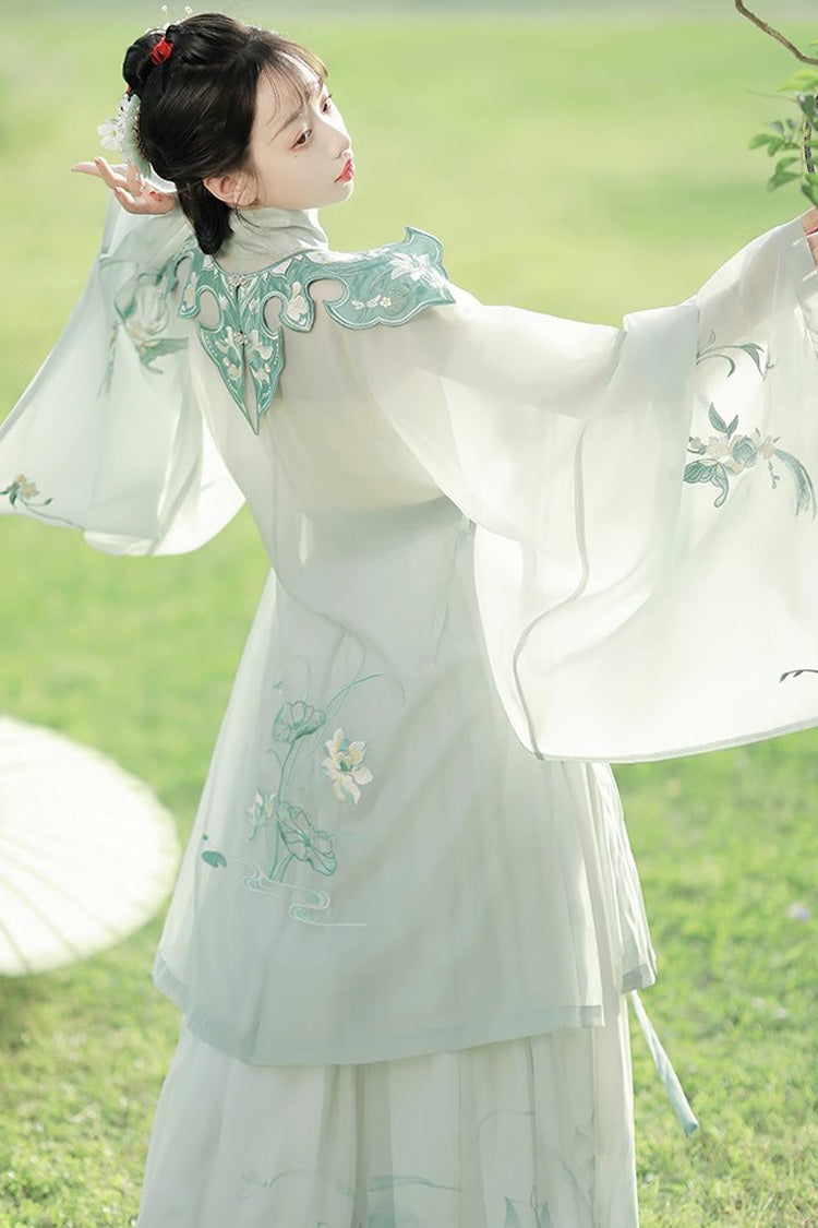 Green Stand Collar Embroidery Classic Hanfu Full Set