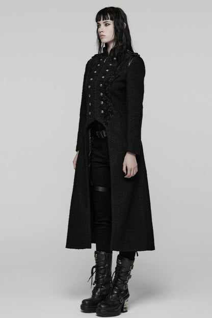 Black Stand Collar Long Sleeves Jacquard Zipper Double-Breasted Women's Punk Coat