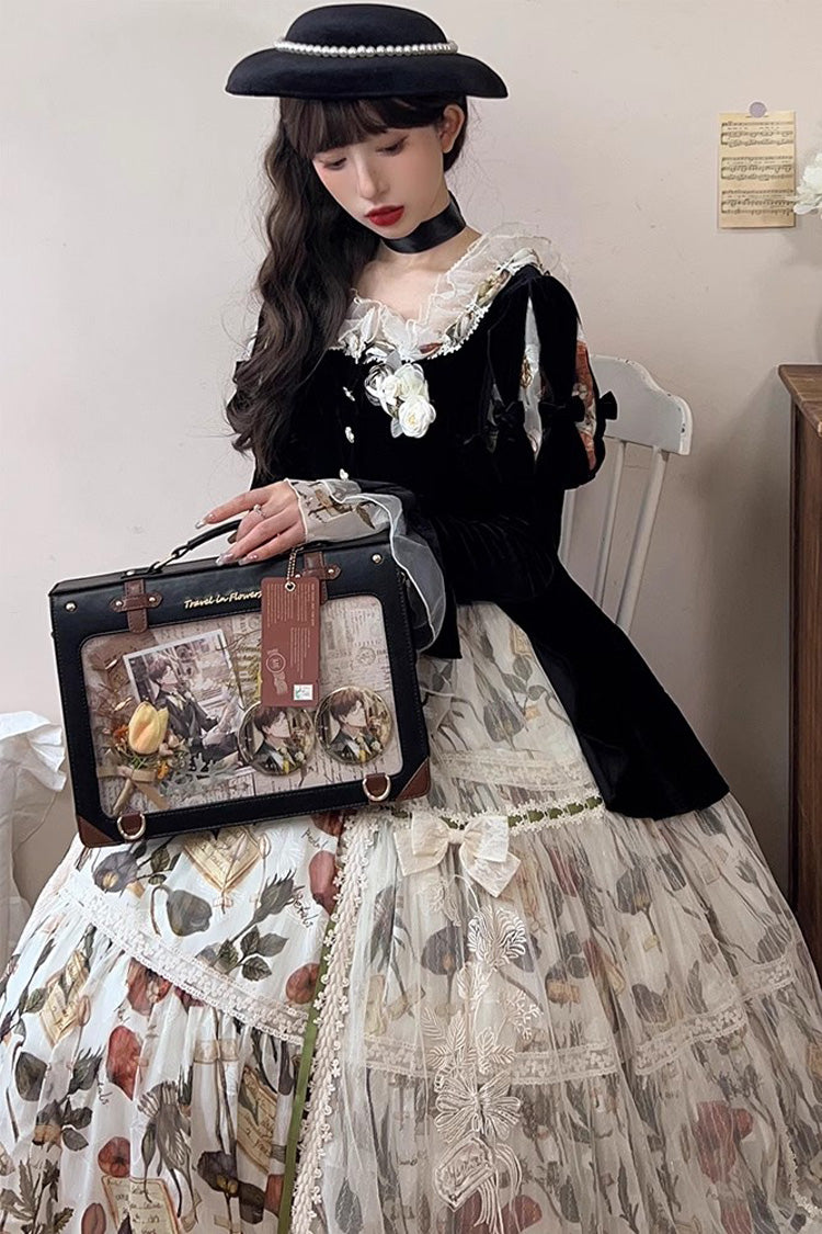 Black Travel Among Flowers College Style Sweet Lolita Handbag