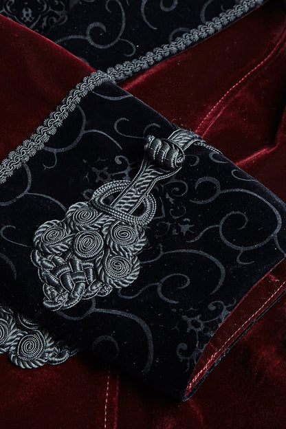 Red Embroidery Swallowtail Hem Mens Gothic Victorian Coat