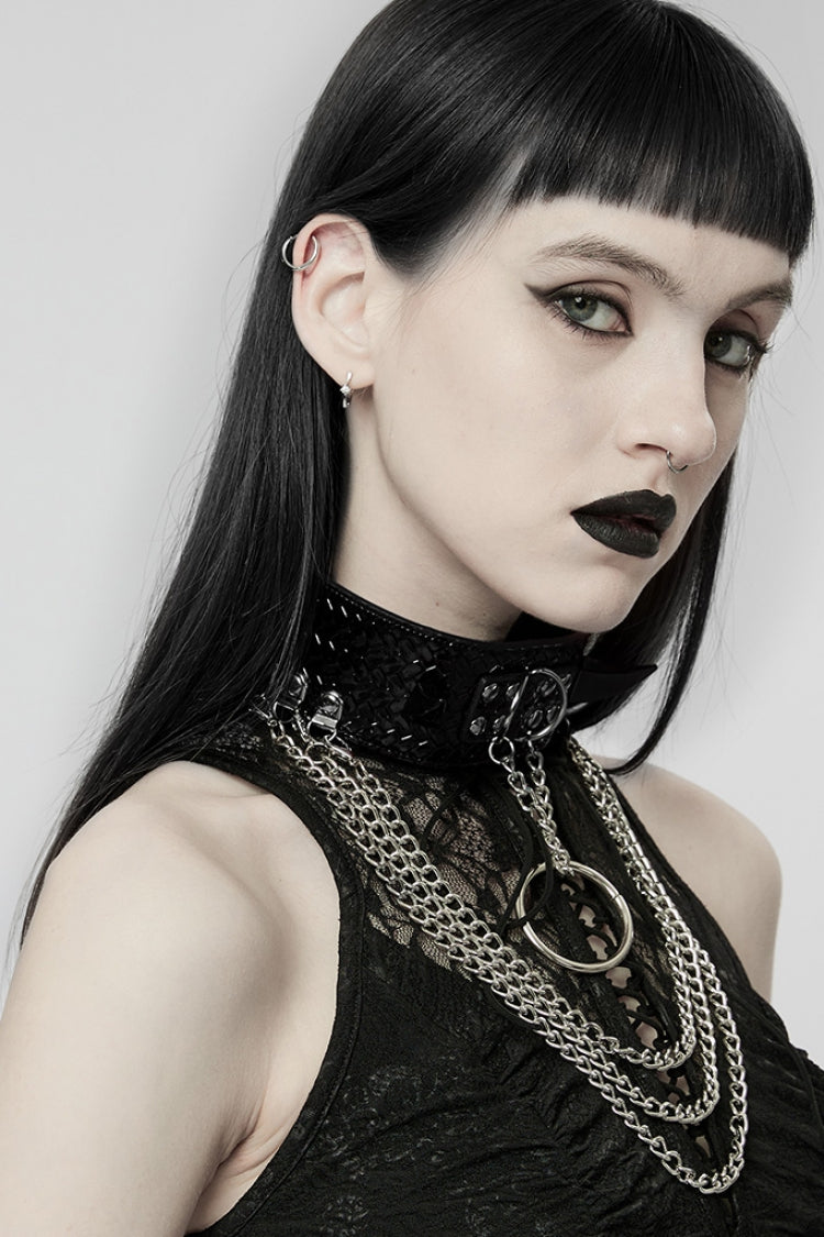 Snakeskin Faux Leather Metal Rivets Women's Steampunk Choker 2 Colors