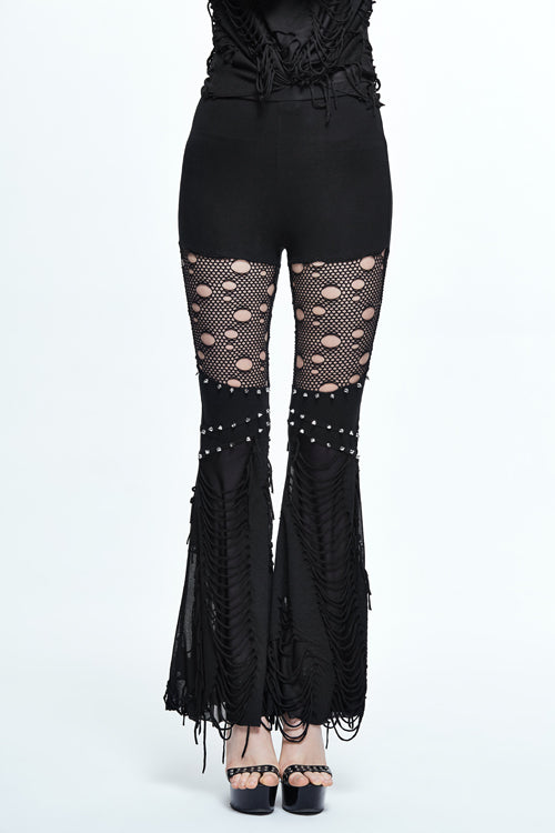Black Punk Sexy Broken Holes Slim Fit Flared Womens Pants