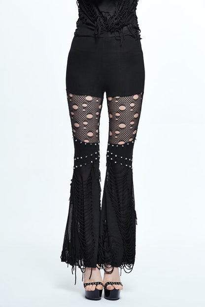 Black Punk Sexy Broken Holes Slim Fit Flared Womens Pants