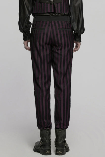 Black/Red High Waisted Striped Print Men's Gothic Suit Pants