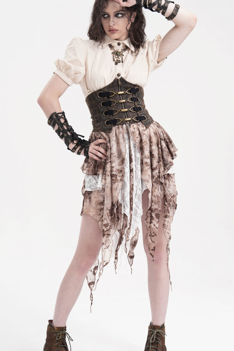 Brown Lace-Up Slim Zippered Women's Punk Underbust Corset