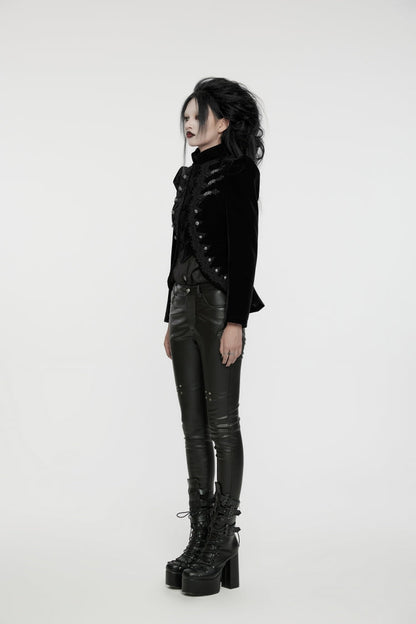 Black Stand Collar Long Sleeves Women's Gothic Swallowtail Coat