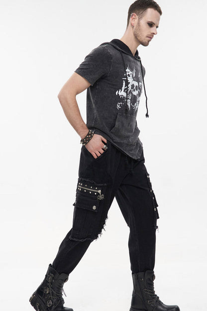 Black Punk Basic Funds Metal Pentagram Crackle Men's Pants