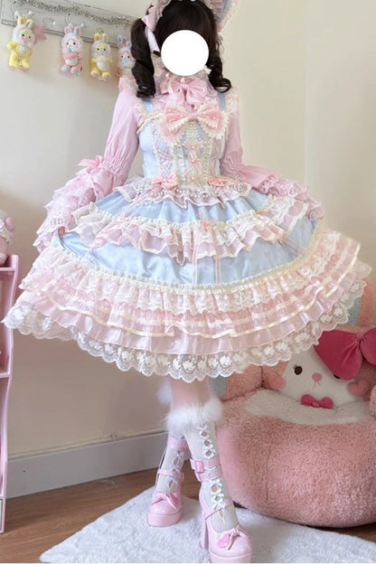 Blue [Star Love Song] Ruffle Hanayome Bowknot Lace Sweet Lolita Jsk Dress