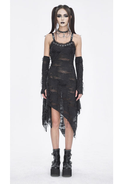 Black Sleeveless Lace Irregular Womens Gothic Strap Dress