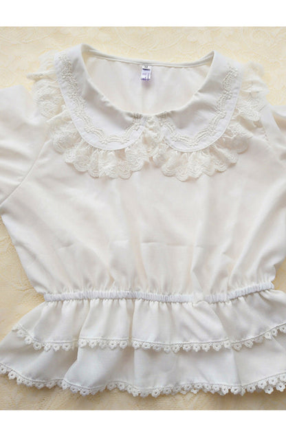 White Chiffon Doll Collar Half Sleeve Sweet Lolita Shirt