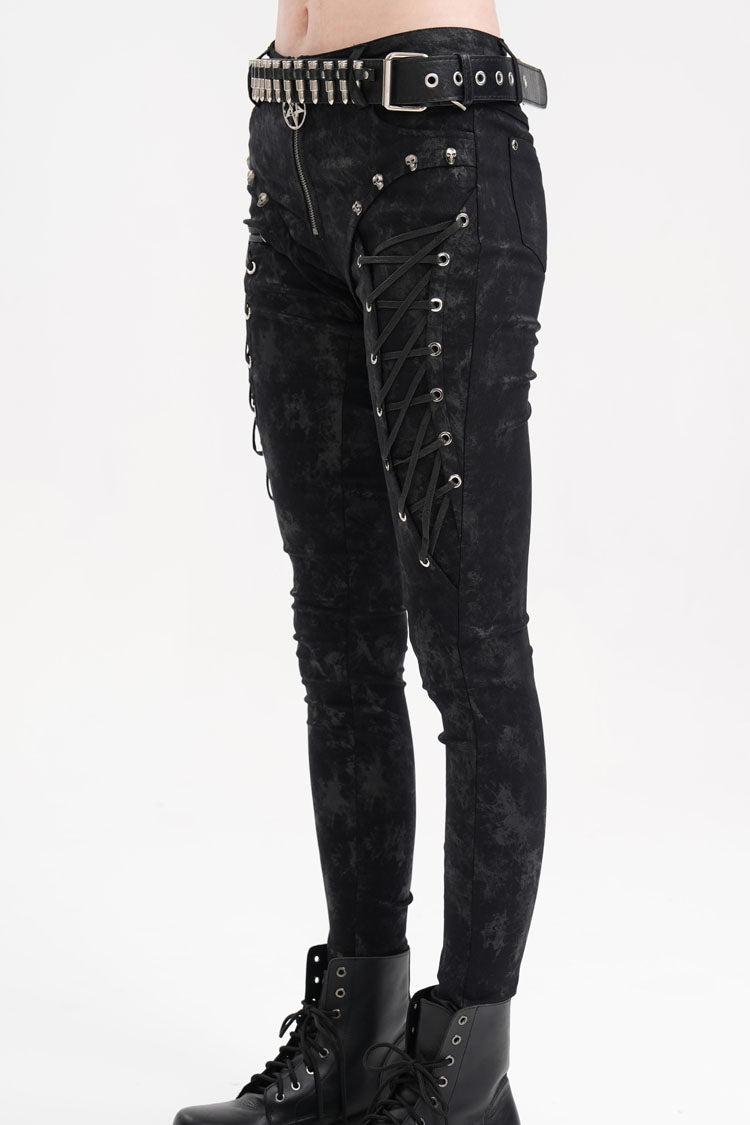 Black Skull Rivets Lace-Up Women's Punk Pants