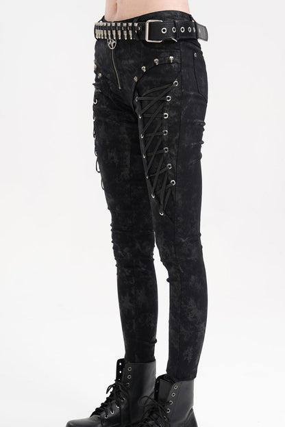 Black Skull Rivets Lace-Up Women's Punk Pants