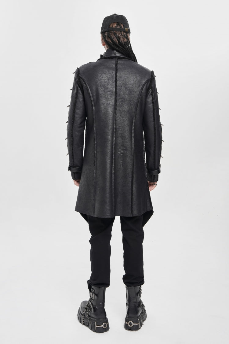 Black Stand Collar Rivet Buckle Zipper Men's Punk Coat