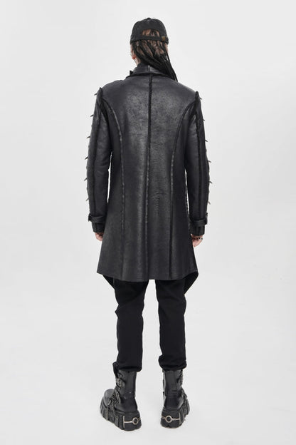 Black Stand Collar Rivet Buckle Zipper Men's Punk Coat