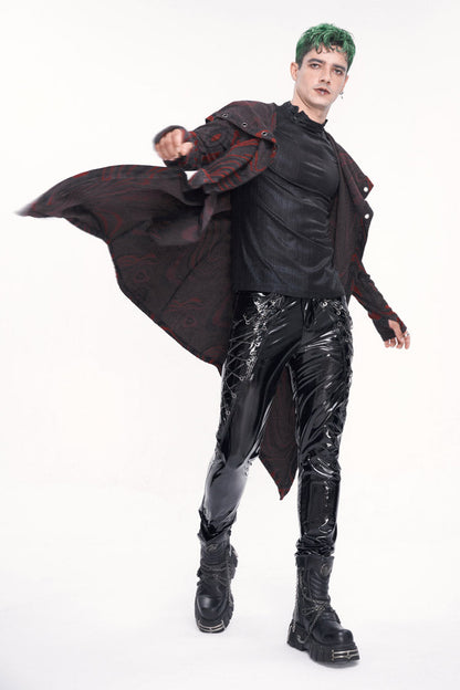 Red Irregular Multi Chain Men's Gothic Coat With Hood