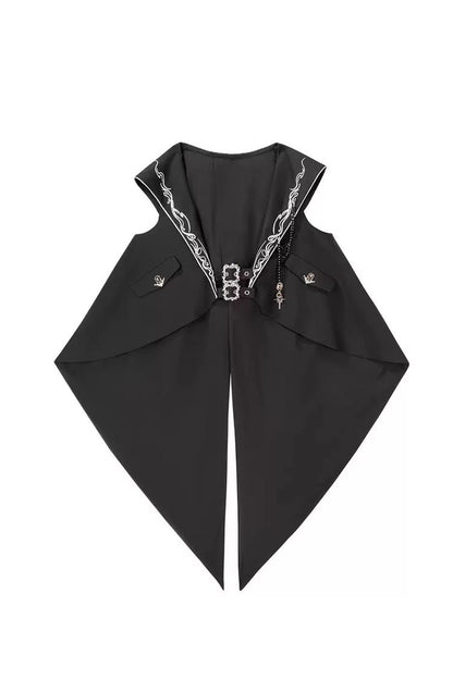 Black [Bunny-Eared Meteorite] Long Sleeves Embroidered Gothic Prince Ouji Lolita Shorts Vest Set