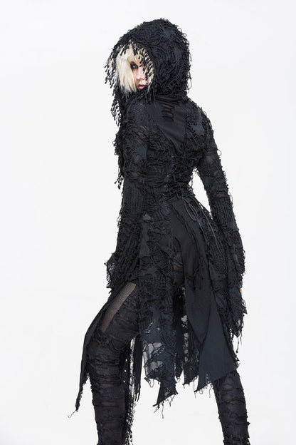 Black Ragged Horn Sleeves Womens Punk Long Coat