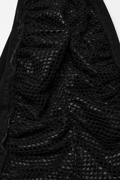 Black Stitching Mesh Unedged Detachable Women's Punk Pants
