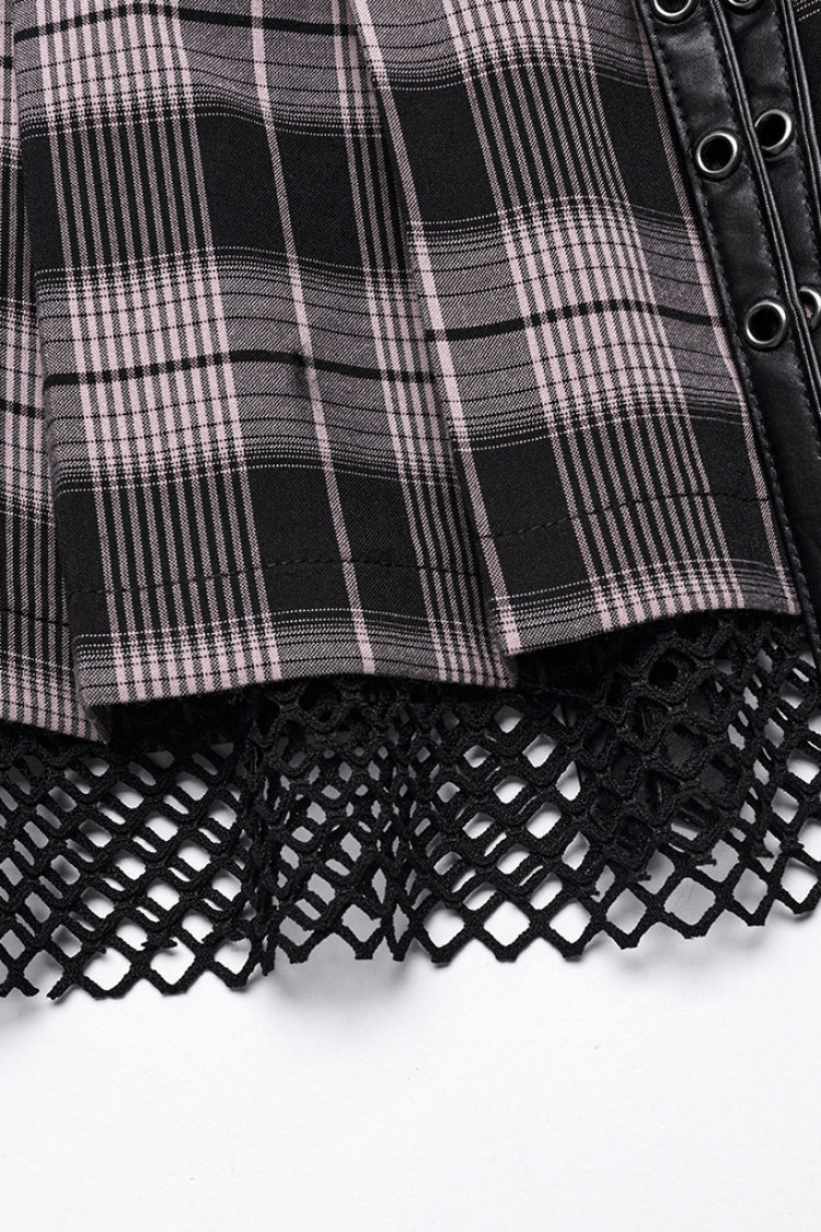 Plaid Print Stitching Mesh Women's Steampunk Skirt 2 Colors
