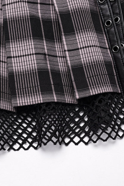 Plaid Print Stitching Mesh Women's Steampunk Skirt 2 Colors