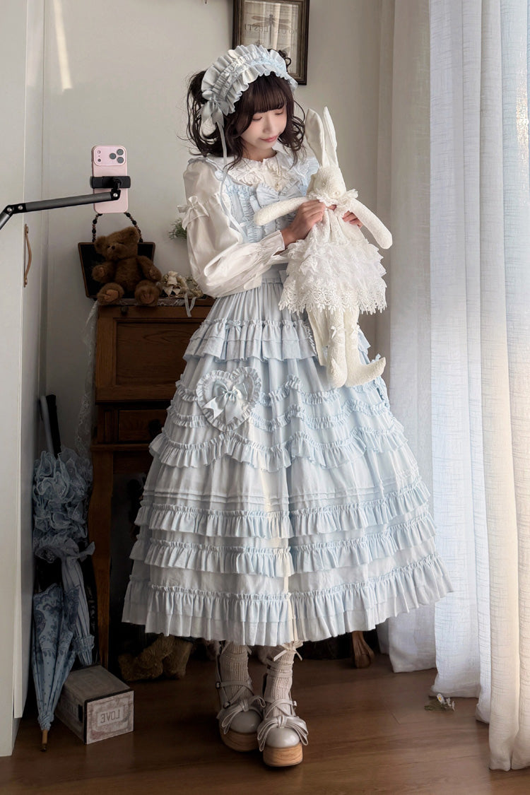 Blue [Heart In Love] Multi-Layered Ruffled Bow Sweet Lolita Jsk Dress