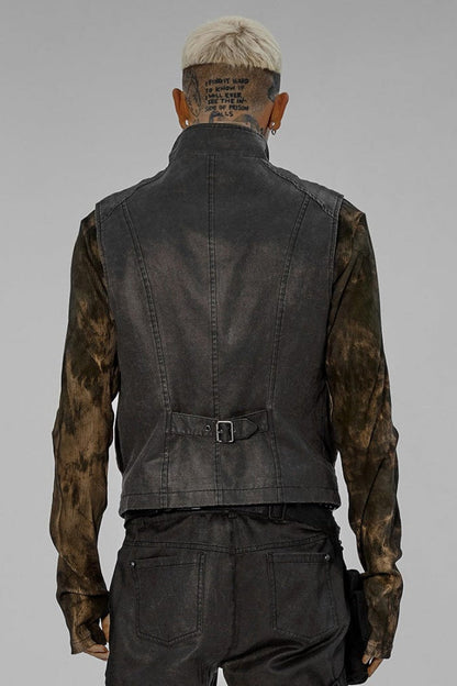 Twill Metal Skeleton Claw Zip Stand Collar Sleeveless Mens Steampunk Vest 2 Colors