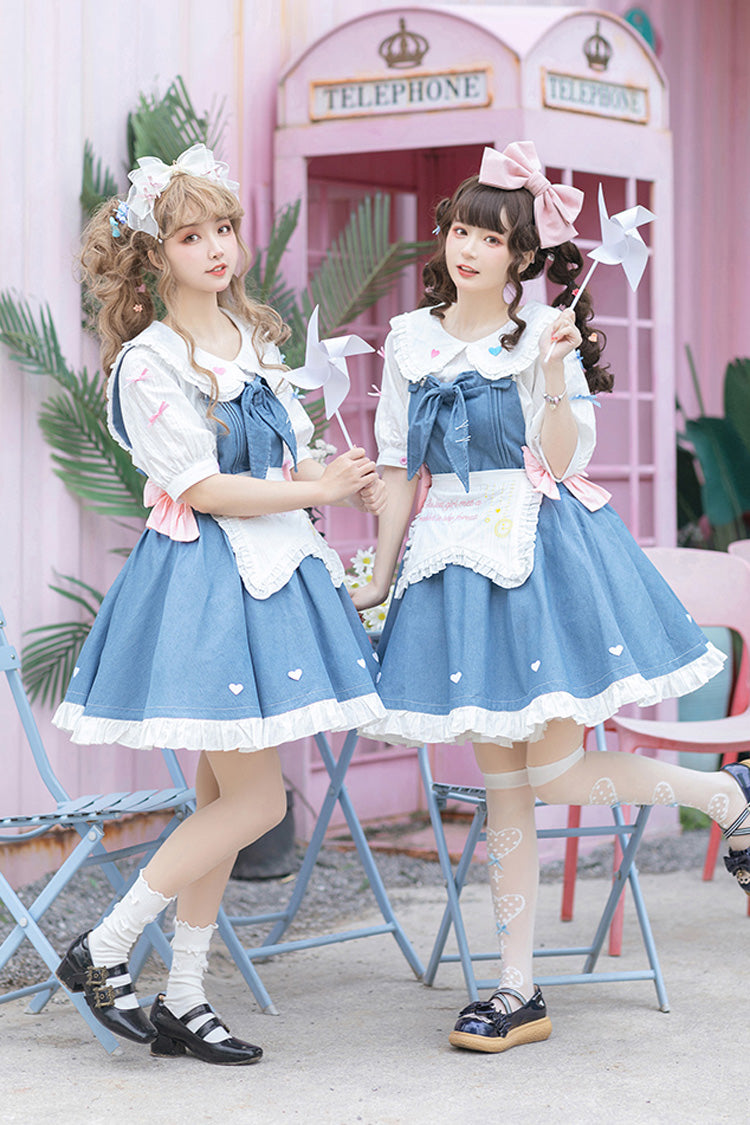 Blue [Cowboys Are Busy] Ruffle Bowknot Sweet Lolita Strap Dress