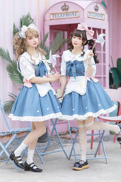 Blue [Cowboys Are Busy] Ruffle Bowknot Sweet Lolita Strap Dress