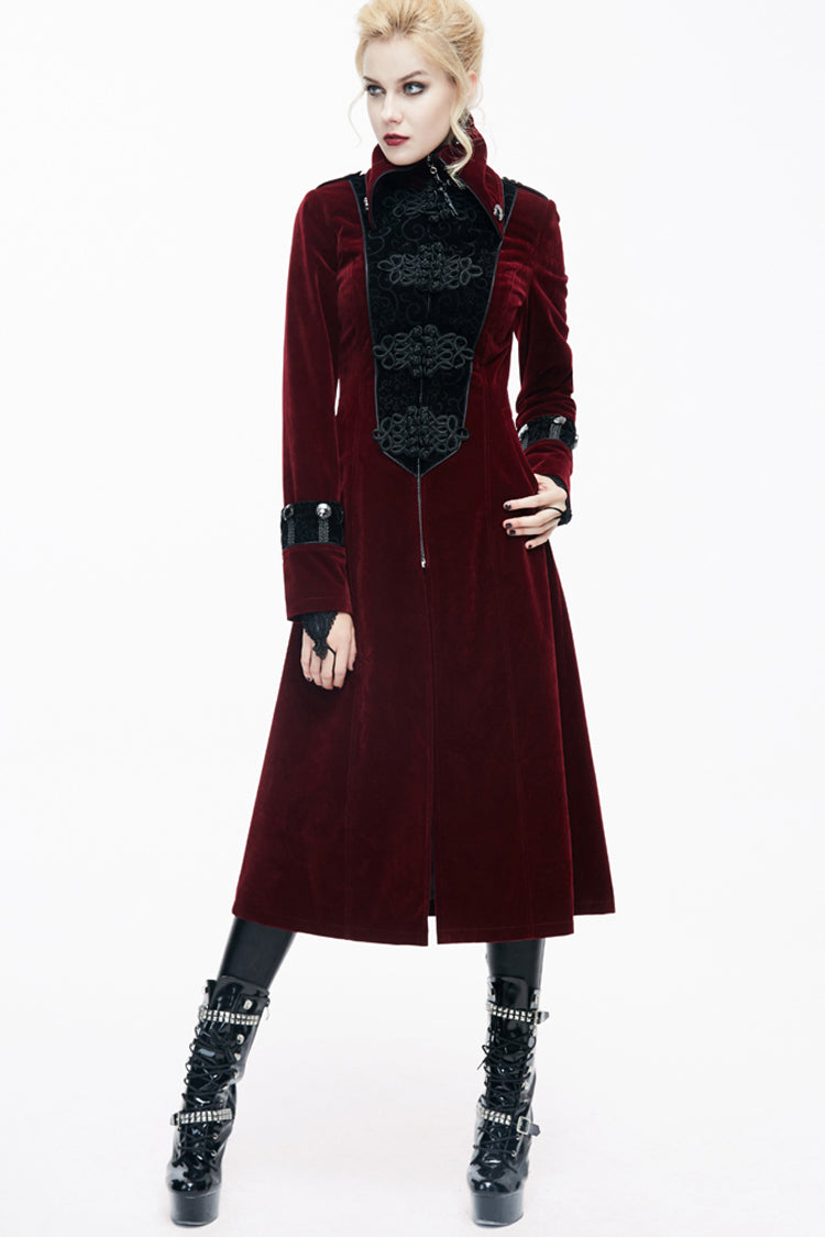 Red Stand Collar Retro Stage Costume Women's Gothic Coat