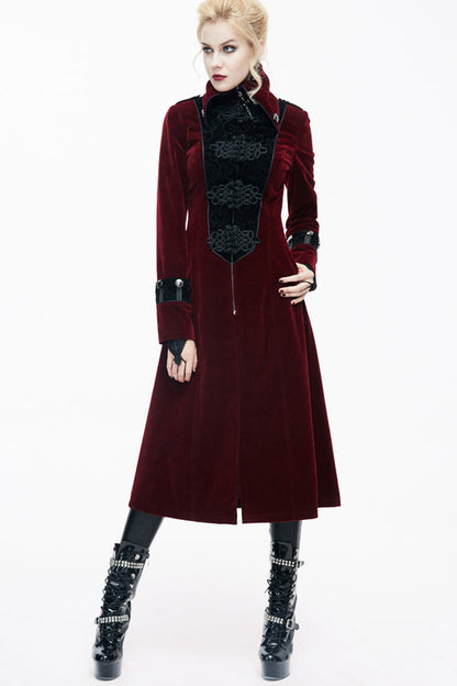 Red Stand Collar Retro Stage Costume Women's Gothic Coat