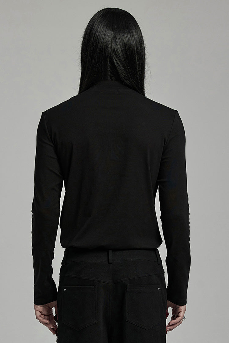 Black/Red Long Sleeves Stitching Lace-Up Ripped Men's Punk Blouse