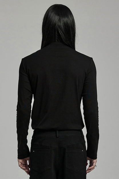 Black/Red Long Sleeves Stitching Lace-Up Ripped Men's Punk Blouse