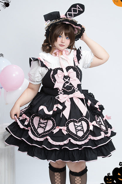 Black/Pink [Frosted Sugar Gift Box] Sleeveless Ruffle Bowknot Sweet Plus Size Princess Lolita Jsk Dress