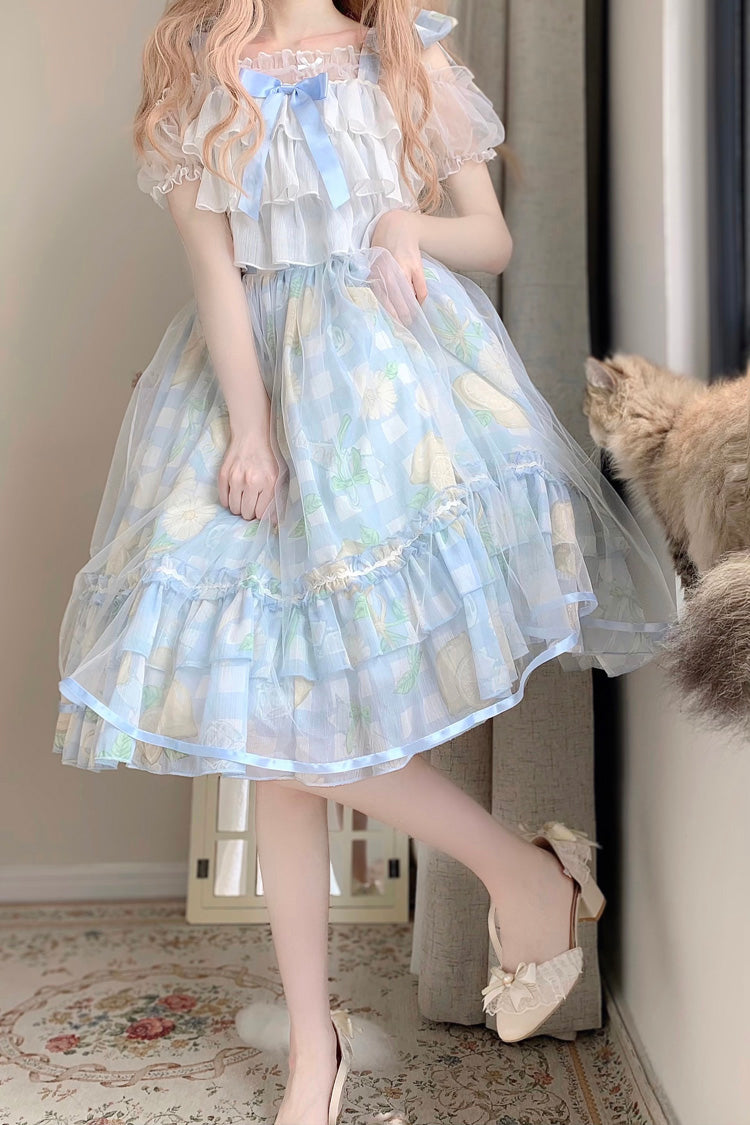 Blue Lemon Story Short Sleeves Print Ruffle Bowknot Sweet Lolita Jsk Dress