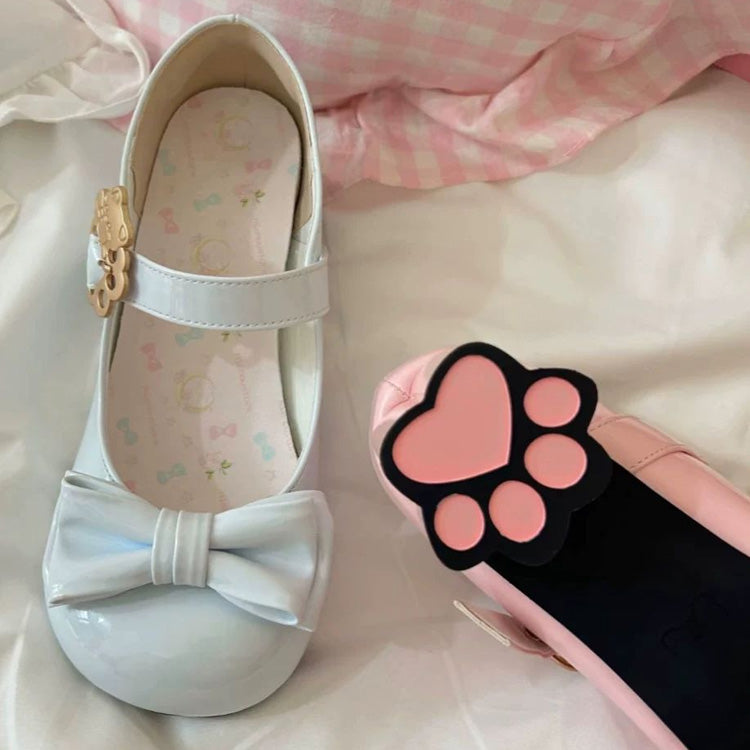 Cute Cat Element Round-Toe Bow Mary Jane Shoes with Cat Paw Heels 7 Colors