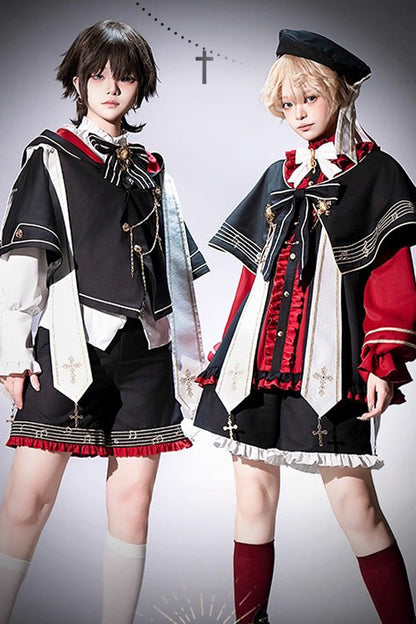 Black/Red [The Choir of The Church] Ouji Fashion Gothic Prince Lolita Set (Younger Brother Version)