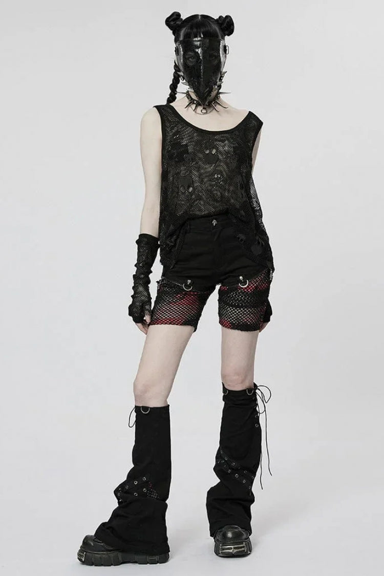 Skull Print Stitching Mesh Womens Steampunk Vest 2 Colors