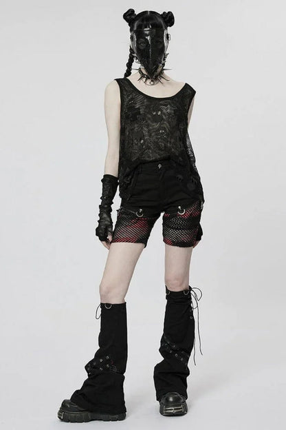 Skull Print Stitching Mesh Womens Steampunk Vest 2 Colors