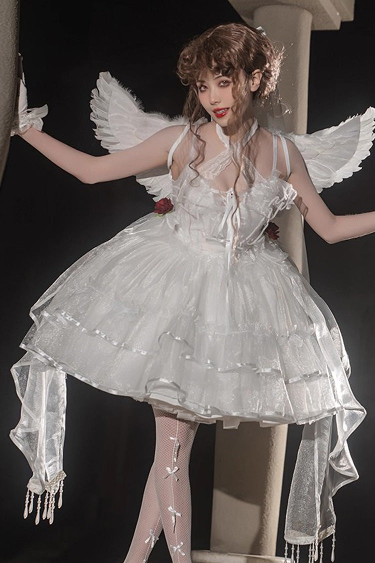 [Seven Deadly Sins] Sleeveless Double-Layered Ruffle Hanayome Bowknot Lace Gothic Plus Size Lolita Jsk Dress 3 Colors