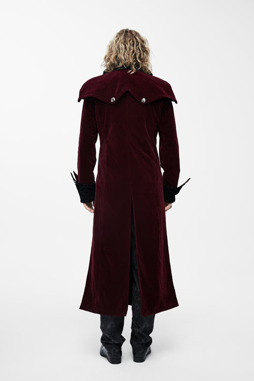 Western Fashion Gothic Shawl Collar Mens Long Velvet Coats