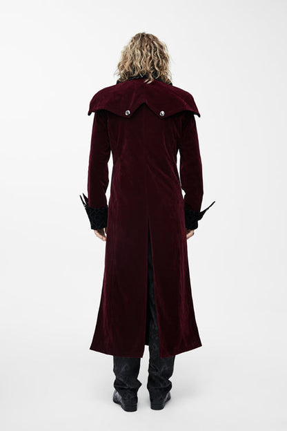 Western Fashion Gothic Shawl Collar Mens Long Velvet Coats